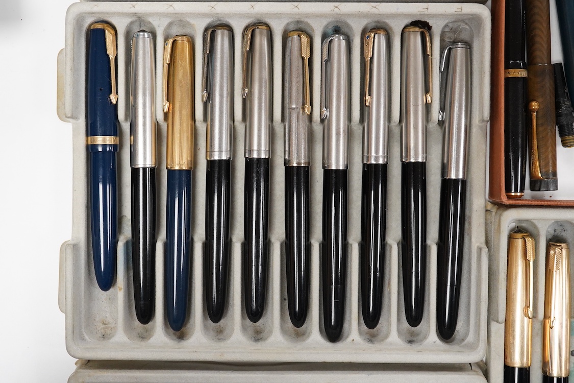 A large collection of Parker 51 pens and pencils, plus other Parkers, some incomplete